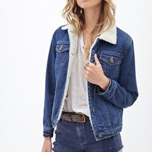 Sherpa fur lined denim coat, in good condition!